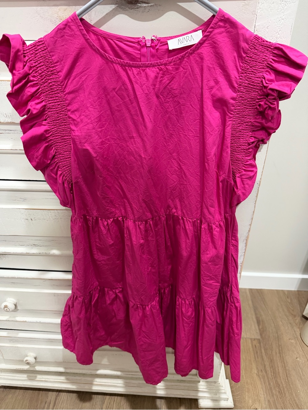 Avara Fuchsia Ruffle-Sleeve Mini Dress